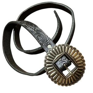 Shyanne Black Embossed Western Belt with Silver Buckle Sz M